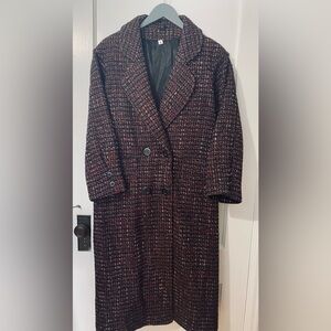 Vintage Women's Black and Red Tweed Coat, heavy knit, sz 5, Canadian made, lined